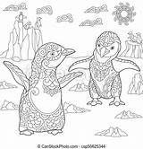 Penguins Zentangle Stylized Antistress Freehand sketch template