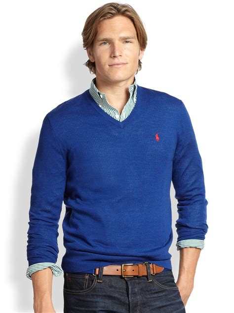 Polo Ralph Lauren Slim Fit Merino V Neck Sweater In Blue For Men Lyst