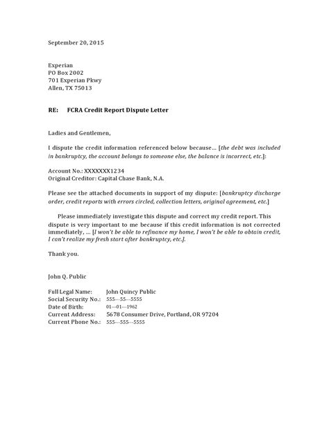 printable credit dispute letter template