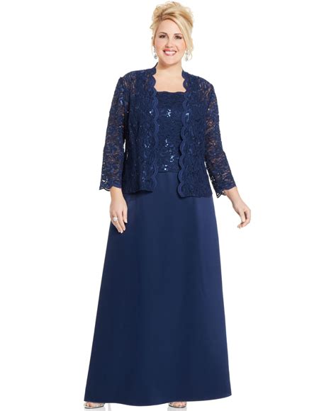 alex evenings plus size sequin lace gown and jacket in navy blue lyst
