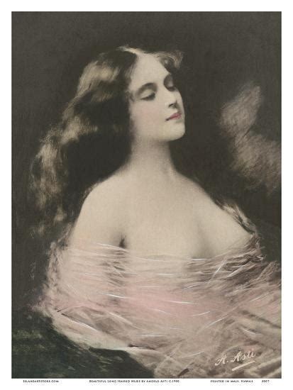 beautiful long haired nude classic vintage hand colored erotic art posters by angelo asti at