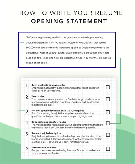write  opening statement   resume  examples