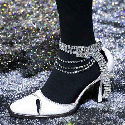 white litchi grain rhinestone ankle strap heels chunky heel pumps for