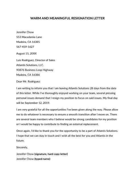 heartfelt resignation letter   write   examples