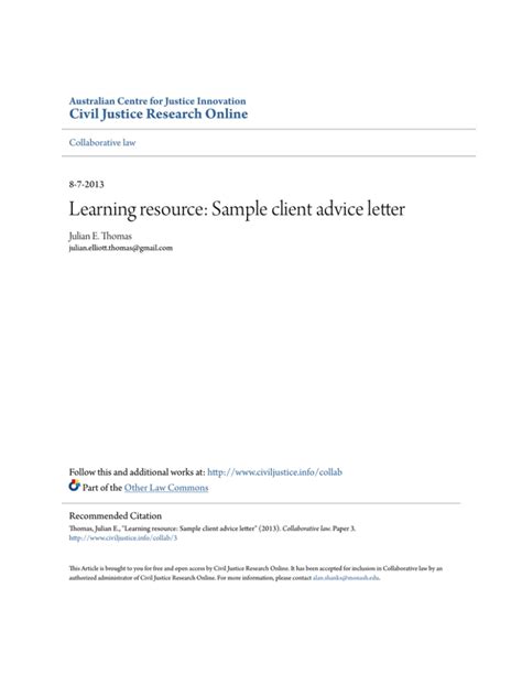 learning resource sample client advice letter