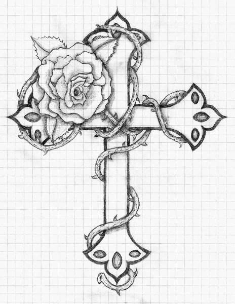 cross   rose    drawn  graph paper    ornate border