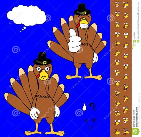 Sad Turkey Cartoon Thanksgiving Expressions Set Stock Vector