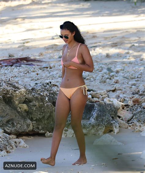 maya jama sexy wearing two piece bikini on the beach in