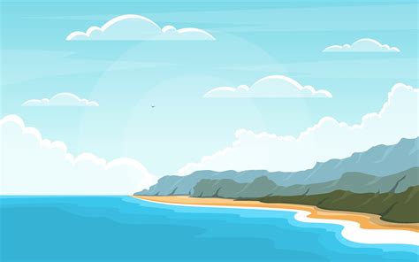 sea panorama beach coast bay ocean illustration