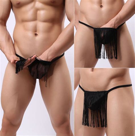 Men Sexy Tassel Lace Thongs G String Panties Sexy Solid