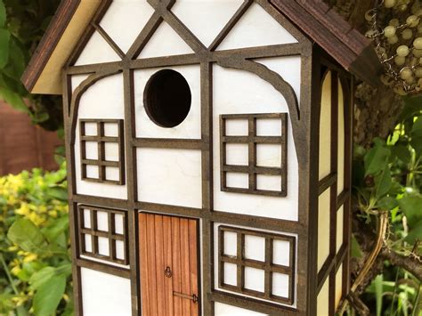 tudor black  white bird house lovely engraved   bird etsy