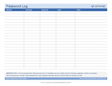 password log template