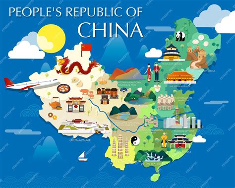 premium vector peoples republic  china map  colorful landmarks