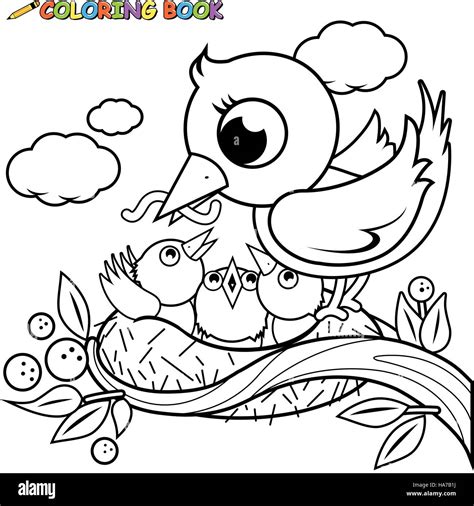cute birds   nest coloring book page stock vector image art alamy
