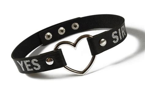 yes sir custom black bdsm collar with heart decoration and