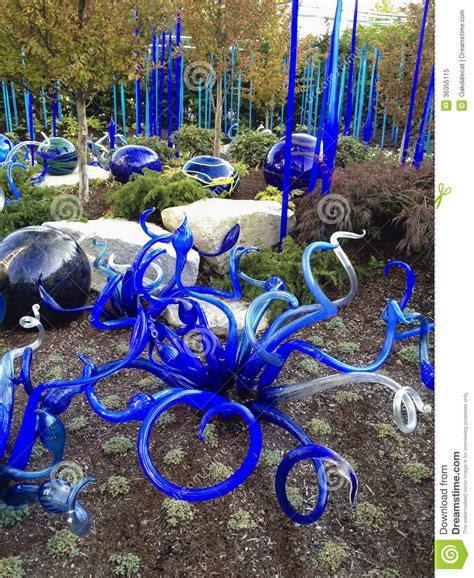 Abstract Chihuly Blue Blown Glass Sculpture Garden Stock