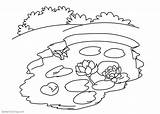 Pond Coloring Pages Lily Water Flowers Small Printable Kids Color Print sketch template