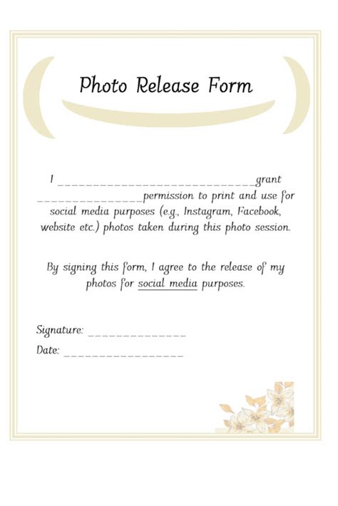 photo release form  photo consent form general digital print template