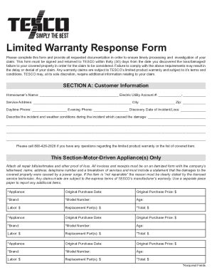 fillable  simply   limited warranty response form fax