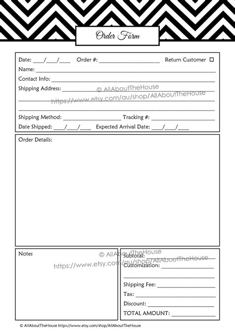 editable order form template product  black instant