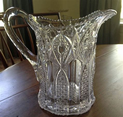 early american pattern glass large pitcher hobstar band orizaba