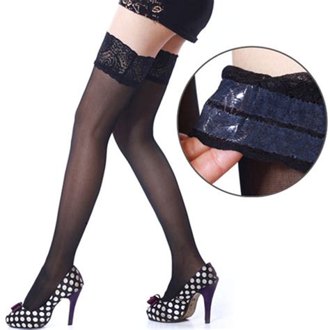 women lace top stockings latex 30d ultrathin sheer silk over knee