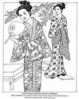 Japanese Coloring Pages Kimono Book Dibujos Designs Adult Japan Colouring Para Beautiful Colorear Vintage Kimonos Dover Laminas Poems Paperdolls Culture sketch template