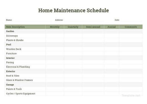 annual maintenance schedule template