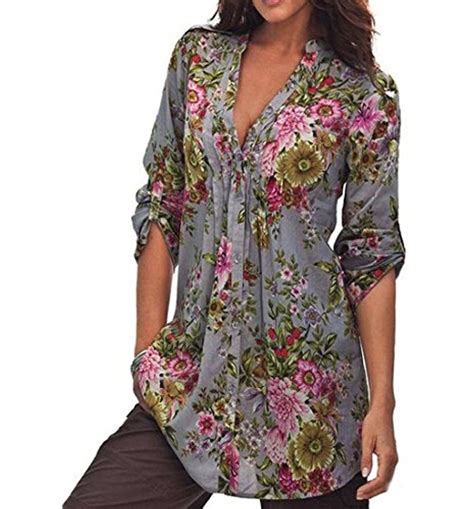 manches longues blouse femme chemisier imprime floral vintage dessus de tunique de  neck mode