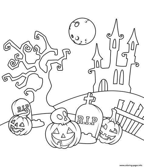 scene   cemetery halloween coloring page printable