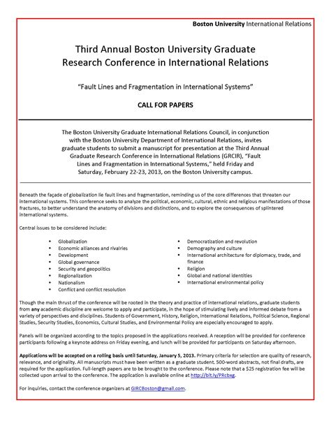 Call For Papers Graduate Research Conference In International