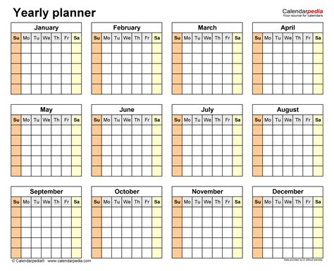 yearly planners   format  templates