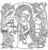 Coloring Camera Girl Pages Adult Photographer Sheets Mandala Girls Adults Books sketch template