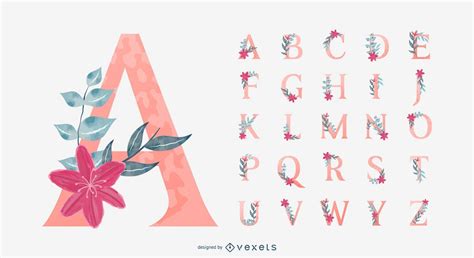 floral alphabet design pack vector