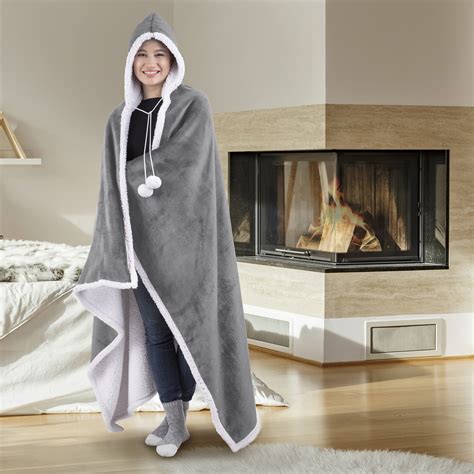 wearable hooded throw blanket    solid charcoal flannel