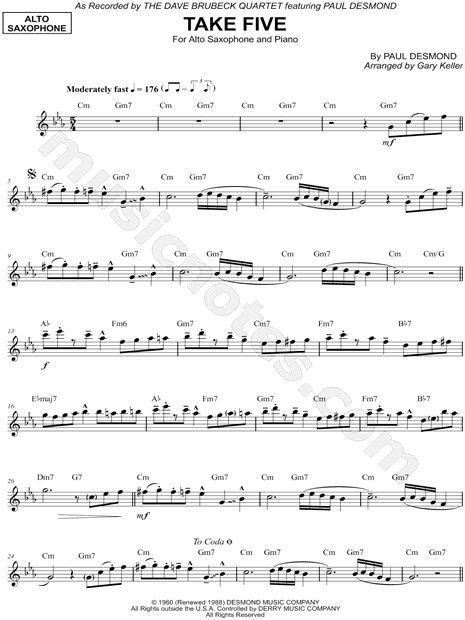 Print And Download Take Five Alto Saxophone Sheet Music By The Dave