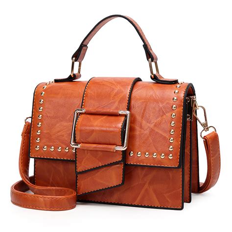 vintage leather handbag cross body shoulder bag  rivet stylesimocom