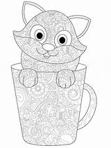 Koffie Kitten Raster Katje Rechtenvrije Kopje Volwassen Beker Volwassenen Rasane sketch template