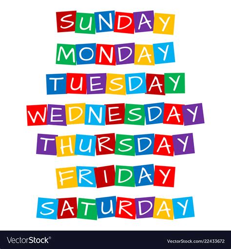 weekday names set text  colorful rotated squares