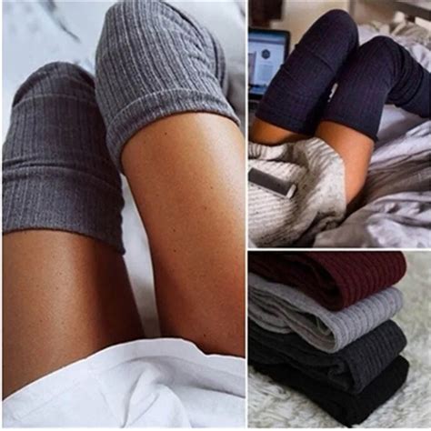 1 Pair Solid Colors Knitted Sexy Stocking Women Warm Thigh High Over