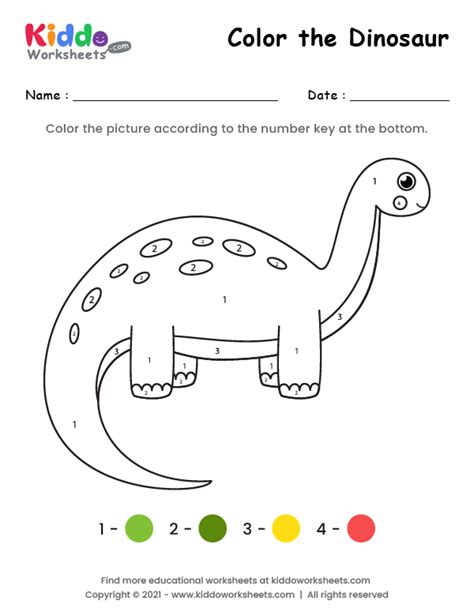printable color  dinosaur  worksheet kiddoworksheets