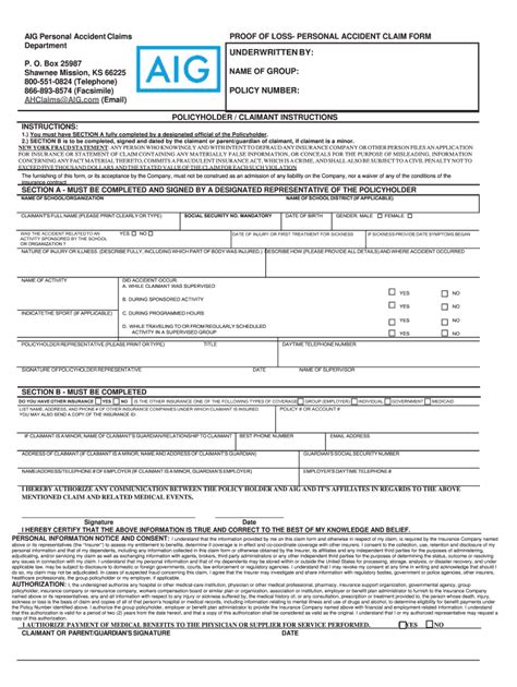 fillable  aig personal accident claim form fax email print