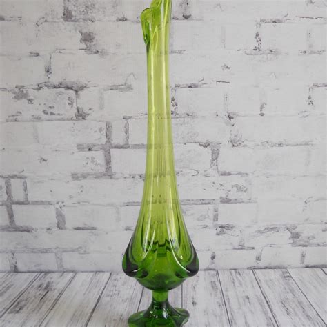 Green Viking Swung Art Glass Epic Vase 19 Tall Perfect Etsy Green