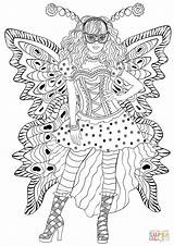 Coloring Carnival Costume Butterfly Pages Girl Wearing Printable Drawing Paper sketch template