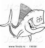 Mahi Coloring Pages Vector Outlined Cartoon Fish Print Template sketch template