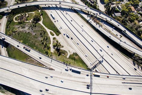 overhead view  highways  city stock photo