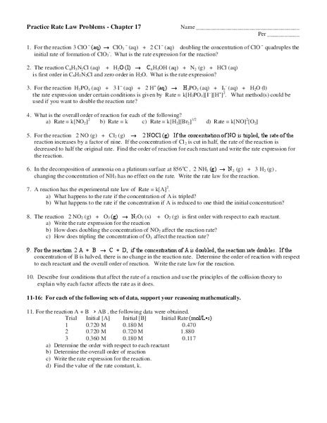 rate law problems worksheet    grade lesson planet
