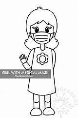 Girl Mask Medical Coloring Covid sketch template