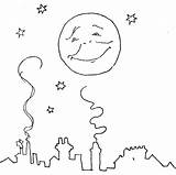 Coloring Moon Stars Pages Printable City Over Kids Sleeping Printables Happy Looking Print sketch template