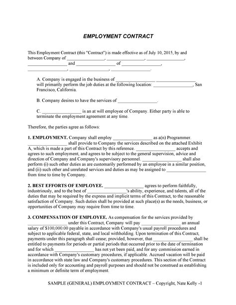 printable employment contracts printable templates